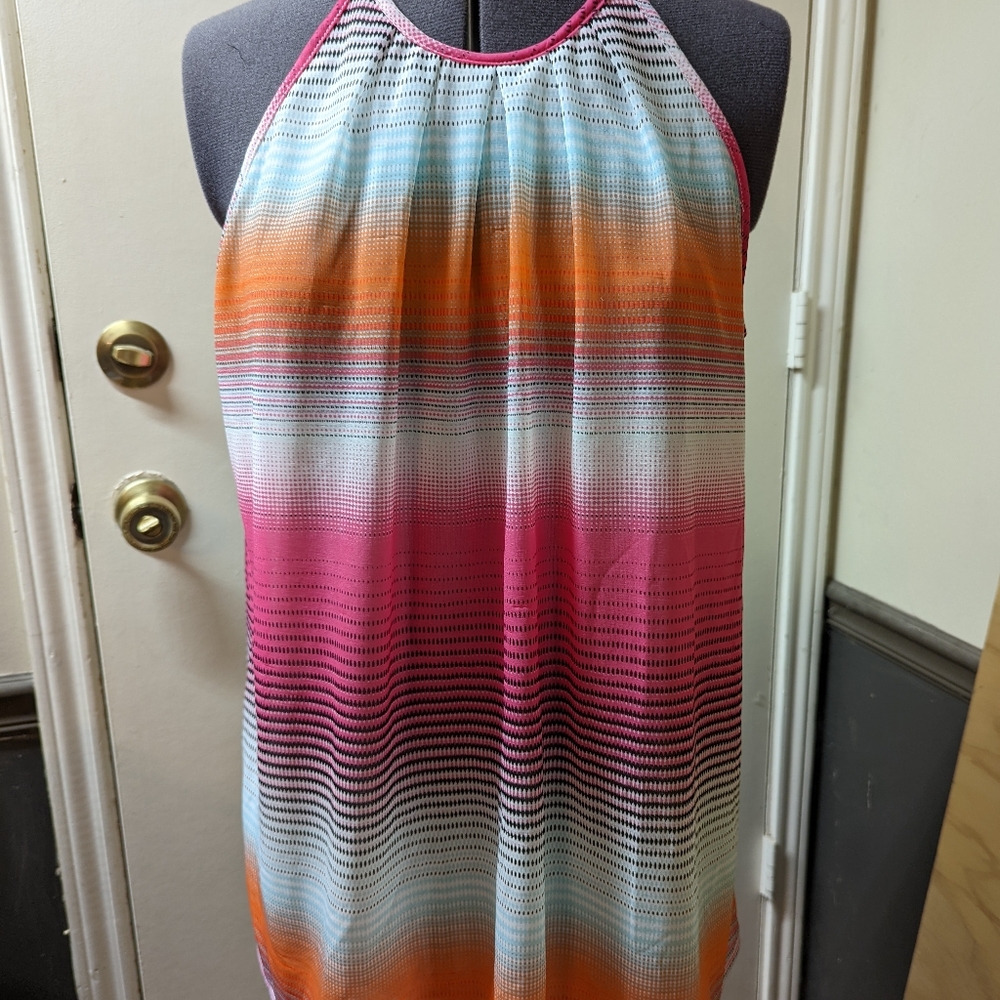 👍Worthington Blouse L Size 100% Polyester Pastel Colors Sleeveless Comfortable.